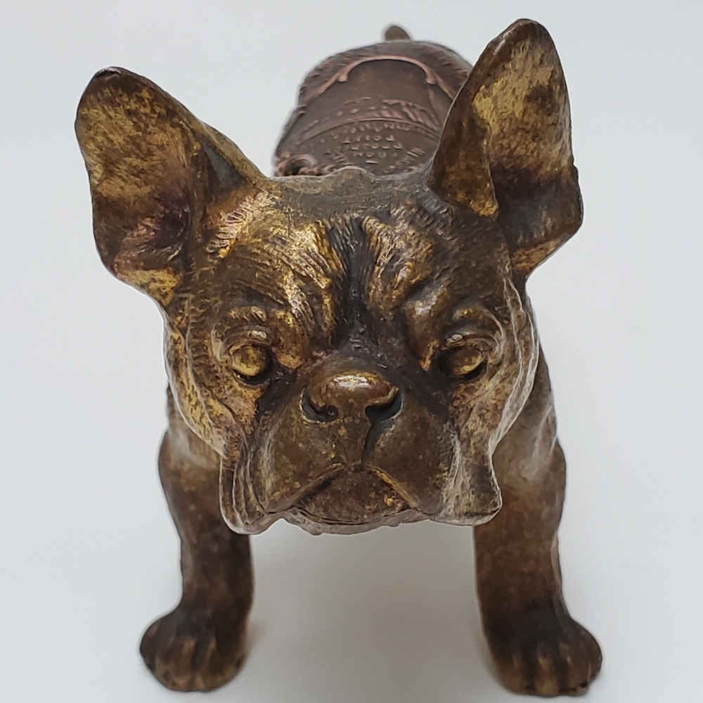 Antique Bronze Sculpture French Bulldog c. 1910 Niagara Falls Souvenir Detailed